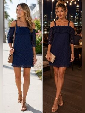Bcbgeneration navy blue lace off shoulder mini dress Sz S